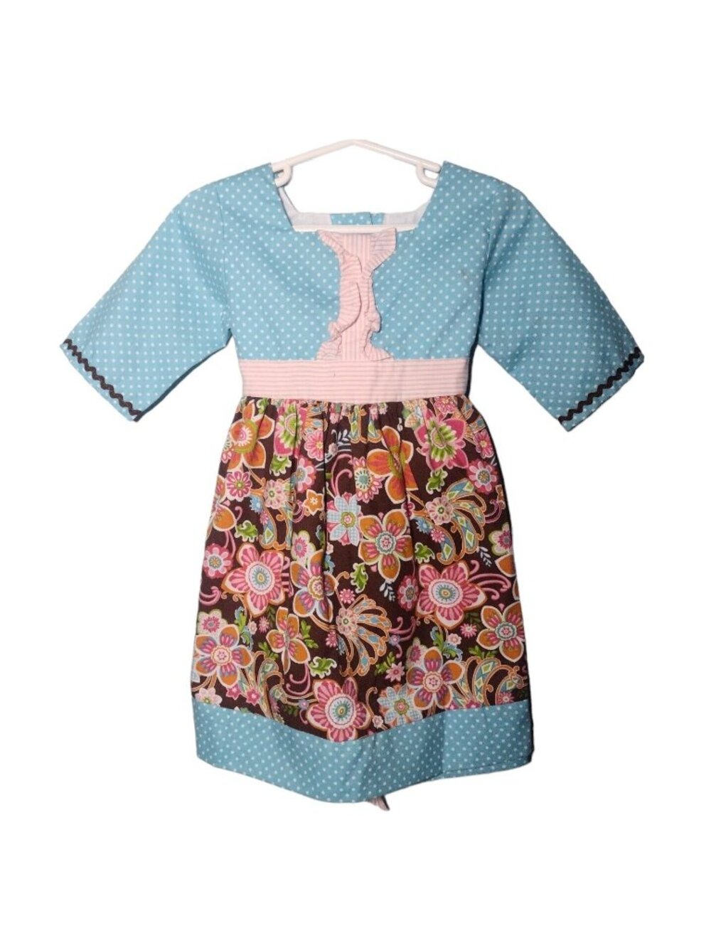 Stellybelly Ruffle Front Peasant Dress Toddler Girls 3T Cotton Floral Polka Dot